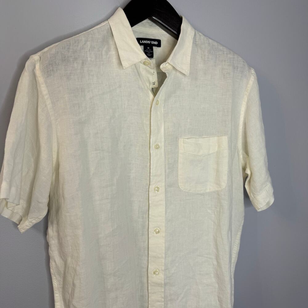 Lands' End Cream Linen Short Sleeve Shirt Beach Vacation Coastal Men's M New - Picture 6 of 11